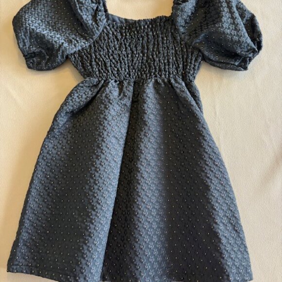 Girls Black Gold Metallic Threading Dress Short Puff Sleeves (7) NWT New Year - Picture 2 of 7